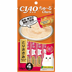 INABA Ciao Churu пюре для кошек (КУРИЦА, ЗДОРОВЬЕ КОЖИ И ШЕРСТИ), 4 шт по 14 г