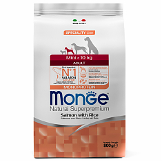 Monge Dog Monoprotein корм для собак мелких пород (ЛОСОСЬ, РИС), 800 г