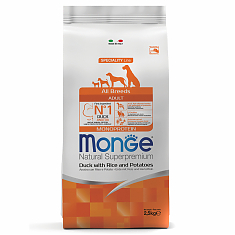 Monge Dog Monoprotein корм для собак (УТКА, РИС, КАРТОФЕЛЬ), 2,5 кг