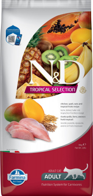 N&D TROPICAL SELECTION для взрослых кошек (КУРИЦА, СПЕЛЬТА, ОВЕС, ФРУКТЫ), 10 кг.