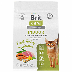 Brit Care Cat Indoor с индейкой и лососем для взрослых кошек, 0,4кг