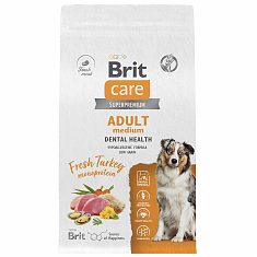 BRIT CARE, Сухой корм с инд д/взр.соб. ср. п. "Dog Adult M MONOPROTEIN Dental Health", 1,5 кг