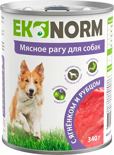 Ekonorm мясное рагу для собак (ЯГНЕНОК, РУБЕЦ), 340 г.