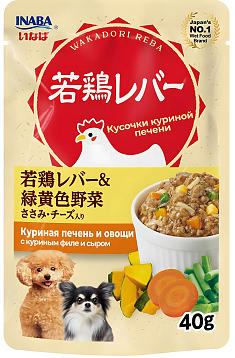 INABA Wakadori reba пауч для собак (КУРИНАЯ ПЕЧЕНЬ, КУРИЦА, СЫР), 40г 