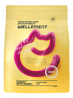 WELLEMENT для стерилизованных кошек (ИНДЕЙКА, КРОЛИК), 5 кг