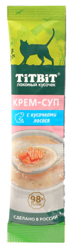 TITBIT лакомство крем-суп для кошек с кусочками лосося, 10 г