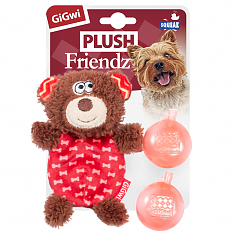 PLUSH FRIENDZ Игрушка для собак Мишка со сменными пищалками, 13 см