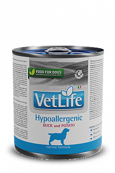 VET LIFE HYPOALLERGENIC паштет для собак (снижение пищевой непереносимости (УТКА, КАРТОФЕЛЬ), 300 г.