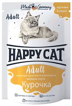 HAPPY CAT пауч для кошек (КУРИЦА, СОУС), 85 г.