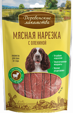 ДЕРЕВЕНСКИЕ ЛАКОМСТВА нарезка мясная с олениной для собак, 90 г