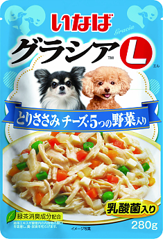 INABA Gracia L пауч для собак (КУРИЦА, ГОВЯДИНА, СЫР, 5 ВИДОВ ОВОЩЕЙ), 280 г