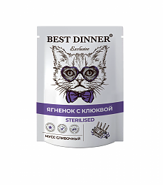 Best Dinner Мусс сливочный «Ягненок с клюквой» для стерилизованных кошек 85 г.