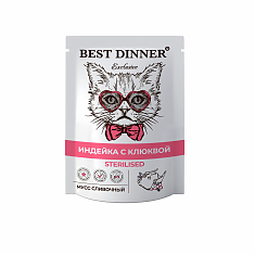 Best Dinner Мусс сливочный «Индейка с клюквой» для стерилизованных кошек 85 г.