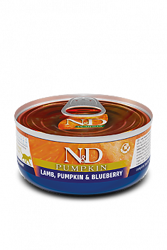N&D PUMPKIN влажный корм для взрослых кошек (ЯГНЕНОК, ТЫКВА, ЧЕРНИКА), 70 г.