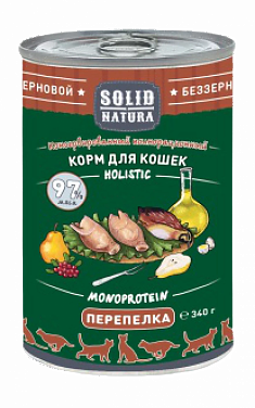 Solid Natura Holistic Перепёлка влажный корм для кошек жестяная банка 0,34 кг