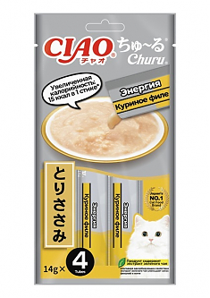 INABA Ciao Churu функциональное пюре из куриного филе для кошек (энергия), 4 шт по 14 г