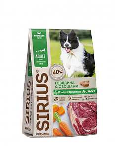 SIRIUS Сухой корм для взрослых собак (ГОВЯДИНА, ОВОЩИ), 15 кг