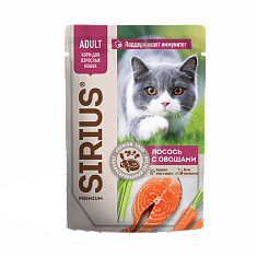 SIRIUS Влажный корм для кошек (ЛОСОСЬ, ОВОЩИ), 85 г