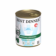 Best Dinner Vet Profi Hypoallergenic консервы для собак (КОНИНА, РИС), 340 г.