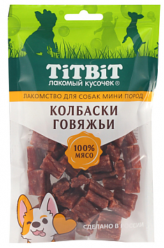 TITBIT лакомство колбаски говяжьи для собак мини, 100 г