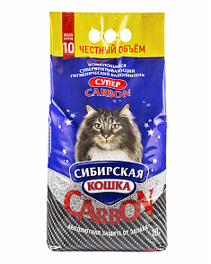Сибирская Кошка СУПЕР CARBON комкующийся (с активированным углем), 10л 