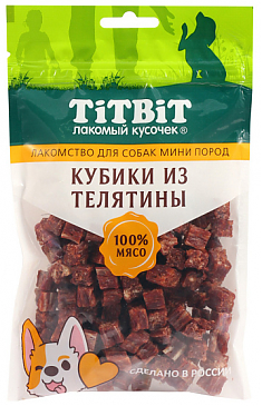 TITBIT лакомство кубики из телятины для собак мини пород, 100 г