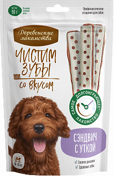 ДЕРЕВЕНСКИЕ ЛАКОМСТВА сэндвич с уткой для собак, 90 г.
