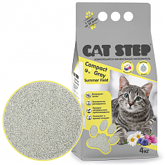 CAT STEP Compact Grey Summer Field  Наполнитель комкующийся минеральный, 4 кг