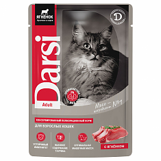 DARSI, Паучи для взрослых кошек, Ягненок, кусочки в соусе, 85 г, 7810