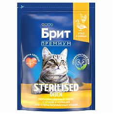 BRIT PREMIUM, Сухой корм с уткой и курицей для стерил. кошек "Cat Duck&Chicken", 2кг, 5049820