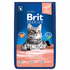 BRIT PREMIUM, Сухой корм с лососем и кур. д/стер кош "Cat Sterilised Salmon&Chicken", 8кг, 5049868
