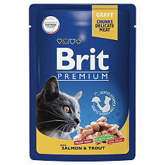 BRIT PREMIUM, Пауч для взрослых кошек, Лосось и Форель в соусе, 85г, 5048854