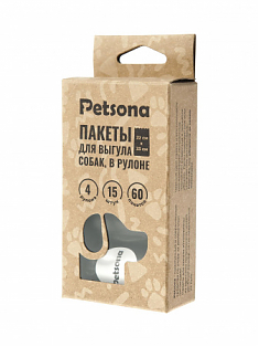 Пакеты Petsona для выгула собак, 4 рулона по 15шт, черные