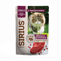 SIRIUS Влажный корм для стерилизованных кошек (ГОВЯДИНА, КЛЮКВОЙ), 24х85 г
