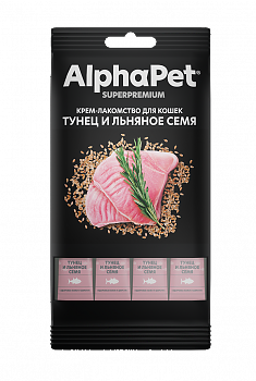 ALPHAPET крем-лакомство для кошек (ТУНЕЦ, ЛЬНЯНОЕ СЕМЯ), 48 г