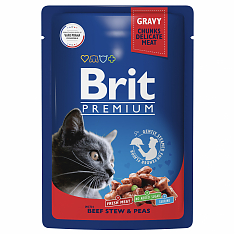 BRIT PREMIUM, Пауч для взрослых кошек, Говядина и горошек в соусе, 85г, 5048816