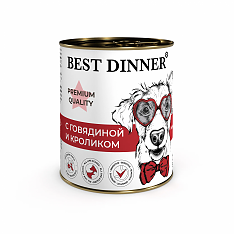 Best Dinner Меню №3 консервы для собак и щенков (ГОВЯДИНА, КРОЛИК), 340 г.