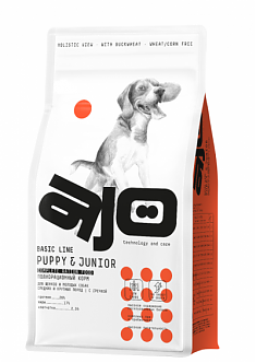 AJO Dog PUPPY & JUNIOR Сухой полнорационный корм для щенков средних и крупных пород, 2 кг