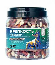 Лакомство КРЕПКОСТЬ кальциевая косточка с уткой для собак, 750 г. GREENQZIN.