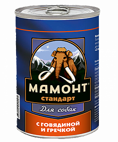 Мамонт Стандарт Говядина с гречкой влажный корм для собак жестянная банка 0,97 кг