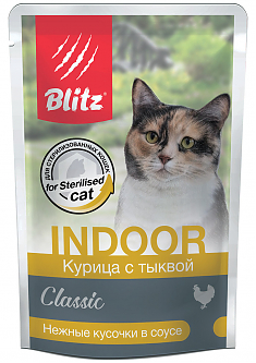 BLITZ CLASSIC пауч для котов и кошек склонных к лишнему весу (КУРИЦА, ТЫКВА), 85 г.