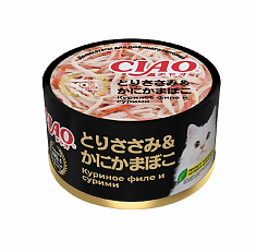 INABA Ciao Can консервы для кошек (КУРИНОЕ ФИЛЕ С СУРИМИ), 85 г