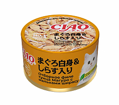 INABA Ciao Can консервы для кошек (ТУНЕЦ МАГУРО С МАЛЬКАМИ ШИРАСУ), 85 г