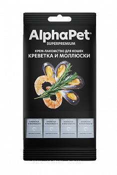 ALPHAPET крем-лакомство для кошек (КРЕВЕТКИ, МОЛЛЮСКИ), 48 г