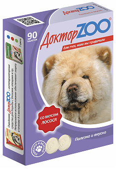 Лакомство ДОКТОРZOO для собак СО ВКУСОМ ЛОСОСЯ и биотином, 90 табл.
