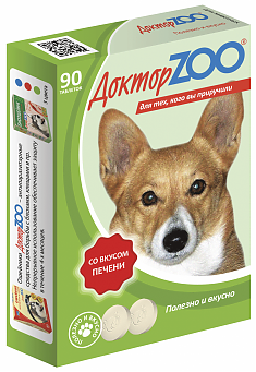 Лакомство ДОКТОРZOO для собак СО ВКУСОМ ПЕЧЕНИ и биотином, 90 табл.