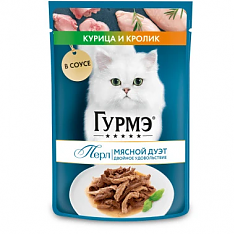 Гурмэ Перл Мясной Дуэт для кошек (КРОЛИК, КУРИЦА, СОУС), 75 г