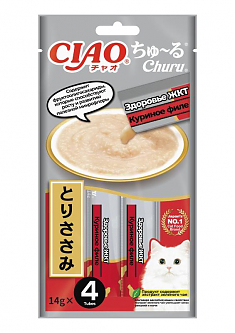 INABA Ciao Churu функциональное пюре из куриного филе для кошек (для здоровья ЖКТ), 4 шт по 14 г