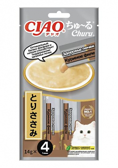 INABA Ciao Churu функциональное пюре из куриного филе для кошек (для здоровья почек), 4 шт по 14 г