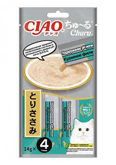 INABA Ciao Churu функциональное пюре из куриного филе для кошек (поддержание pH мочи), 4 шт по 14 г
